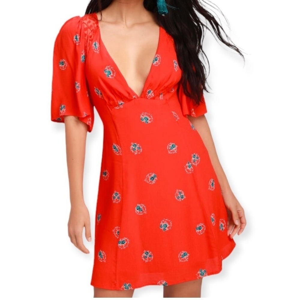 Free People Red Floral Mini Dress